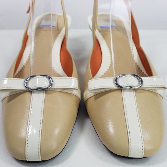 Cole Haan Tan Cream Patent Leather Kitten Heel Sling Back Heels Womens Size 5.5B - Picture 5 of 8